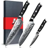 SHAN ZU Set de 3 Couteaux de Cuisine, Couteaux Japonais Damas