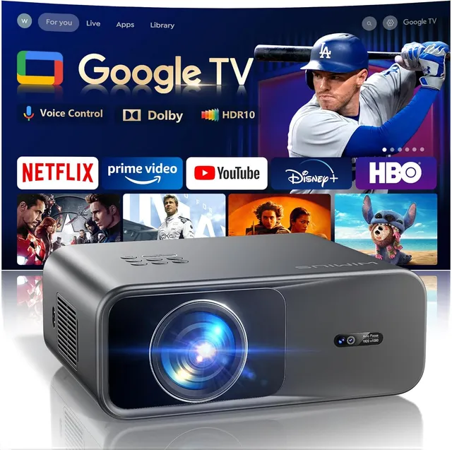 Vidéoprojecteur 4K【Google TV/Dolby】 36000 Lumens Disney+/Netflix Ready Projecteur Portable 4K Auto Focus/Keystone, Contrôle Vocal,HDR10 Projecteur WiFi Bluetooth FHD 1080P Rétroprojecteur Home Cinéma