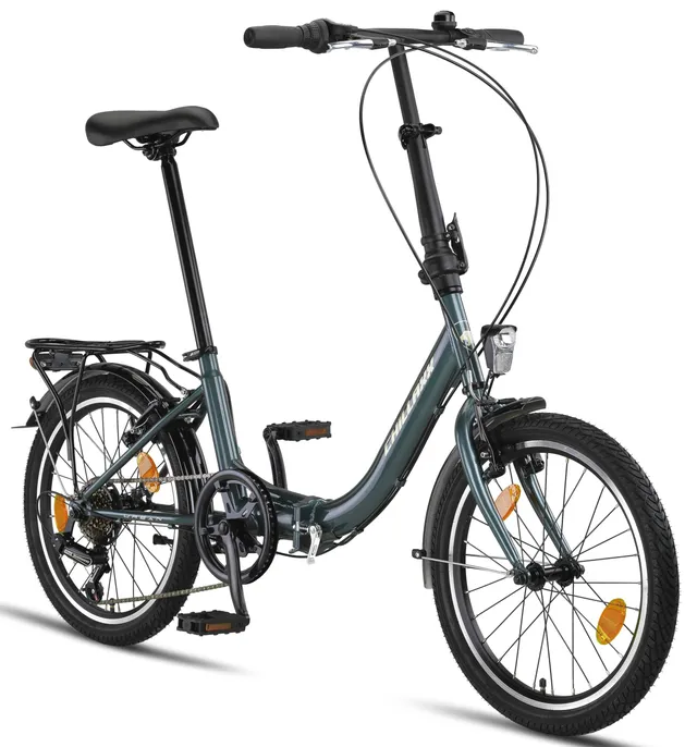 Chillaxx Vélo pliant urbain 20 pouces, 6 vitesses, lumière, pliage rapide, léger, porte-bagages, vert foncé