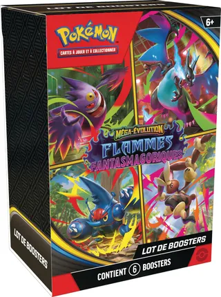 Pokémon : Lot de boosters Méga-Évolution – Flammes Fantasmagoriques du JCC Pokémon (6 boosters)
