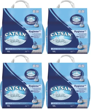 CATSAN Hygiene Plus - Litière Minérale pour Chat, Sac de 10L (Lot de 4)