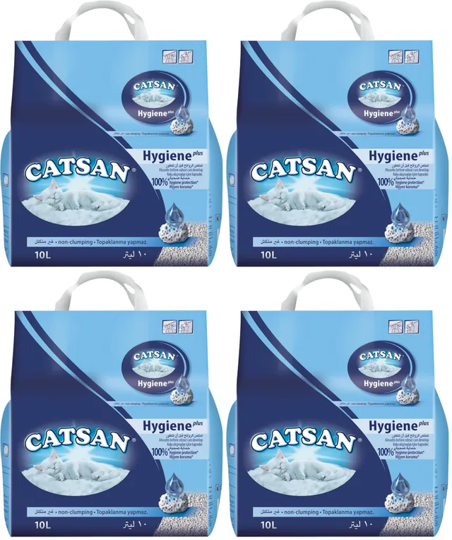 CATSAN Hygiene Plus - Litière Minérale pour Chat, Sac de 10L (Lot de 4)