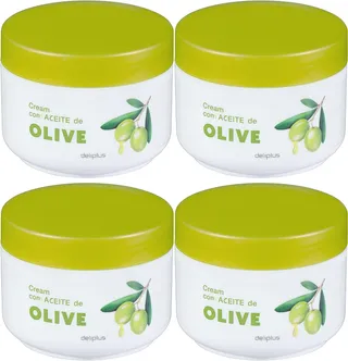 Lot de 4 crème pour le corps à l'huile d'olive 1000 ml. Deliplus | Pour tous types de peaux | Pack 4 pots x 250 ml.