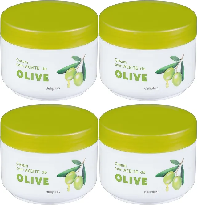Lot de 4 crème pour le corps à l'huile d'olive 1000 ml. Deliplus | Pour tous types de peaux | Pack 4 pots x 250 ml.