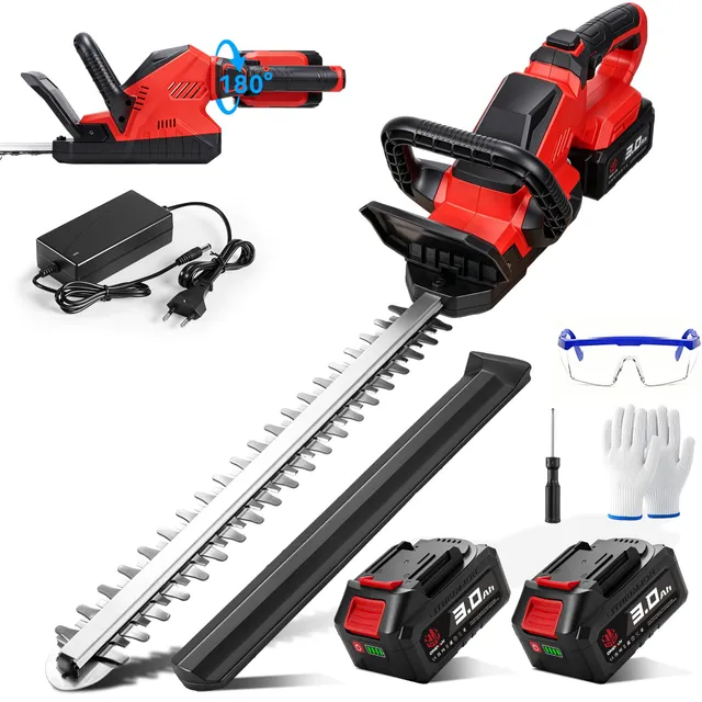 ONEVAN Taille-haie électrique sans fil 180° 52cm Longueur avec 2 batteries