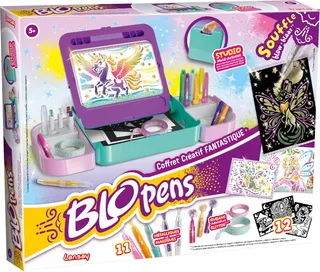 Lansay | BLOPENS Coffret CRÉATIF Fantastique | Kit de Dessin Enfants avec Feutres Souffleurs, Pochoirs, Effets Aérographe et Paillettes | Activité Créative et Ludique dès 5 Ans | Accessoires Inclus