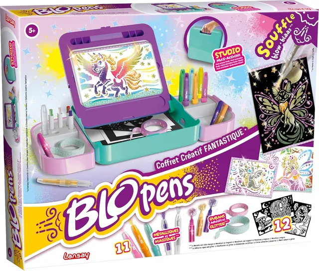Lansay | BLOPENS Coffret CRÉATIF Fantastique | Kit de Dessin Enfants avec Feutres Souffleurs, Pochoirs, Effets Aérographe et Paillettes | Activité Créative et Ludique dès 5 Ans | Accessoires Inclus