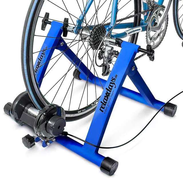 Relaxdays Home Trainer vélo Pliable 6 Niveaux de résistance entraînement 26-28 Pouces 120 kg Max, Bleu