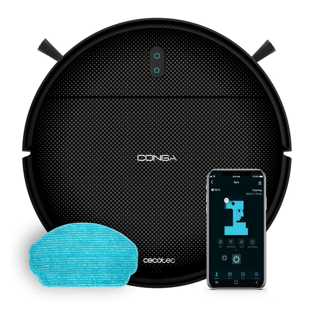 Cecotec Robot Aspirateur avec Navigation Gyroscopique et App Conga M10 X-Treme. 3000Pa, Balaye, Aspire, Lave et Passe la Serpillière, Autonomie jusqu' 150m2, Capteurs Anti-chute et 2 Brosses Latérales