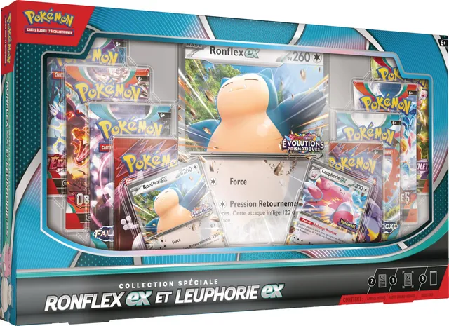 Pokémon : Collection spéciale Ronflex-ex et Leuphorie-ex du JCC Pokémon (2 Cartes Promo Brillantes, 1 Carte Grand Format Brillante et 8 boosters)