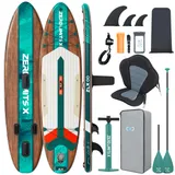 ZLX Paddle Gonflable Adulte 2 Places 320 x 84cm, Stand Up Paddle avec Siège Kayak, Planche Sup Complète avec Accessoires, pour Débutants et Tous Niveaux (Grain de Bois Vert foncé avec siège)