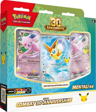 Pokémon : Deck Combat 30ᵉ Anniversaire – Mentali-ex du JCC Pokémon (Deck de 60 Cartes prêt à l’Emploi et Accessoires)