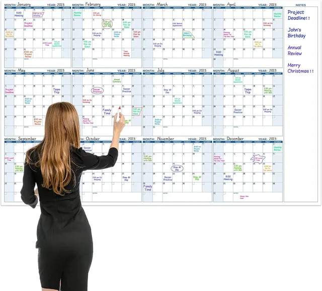 Grand calendrier mural non daté – 147,32 x 94 cm, 12 mois, extra large, effaçable à sec, réutilisable, affiche géante plastifiée, organisateur d'objectifs et de tâches pour la maison, le bureau, la