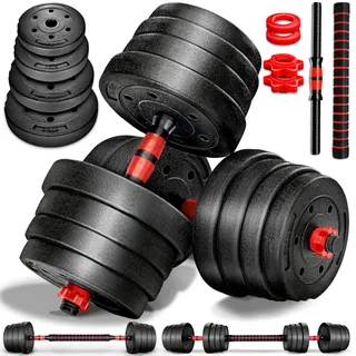 RE:SPORT Ensemble d’haltères 2 en 1 30 kg, réglables, haltères courts et longs, fermeture en étoile et tube de raccordement