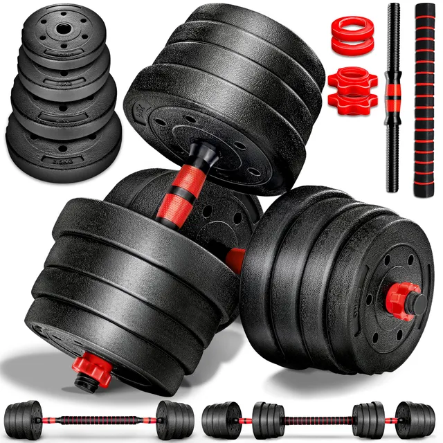 RE:SPORT Ensemble d’haltères 2 en 1 30 kg, réglables, haltères courts et longs, fermeture en étoile et tube de raccordement