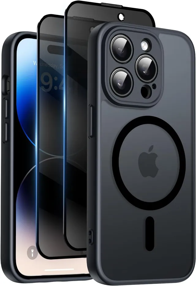 Qasyfanc Coque pour iPhone 14 Pro avec Verre Trempé Anti-Espion