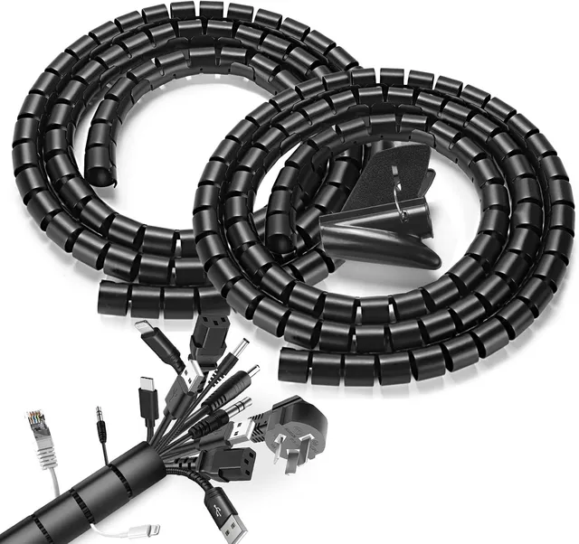 Romon 2 Pack Cache Câble, 22mm*1.5 M Réglable Gaine Spirale Câbles Flexible, avec 1 Clip de Guidage de Fil, Protection du Cache Câbles pour Automobiles TV PC,Noir