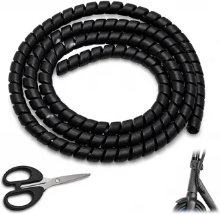 200cm Gaine Spirale Flexible Noir avec Ciseaux, Protection Câble Électrique en TPU pour Trottinette Xiaomi M365/Pro, Organisateur de Câbles pour Vélo, Moto et Bureau