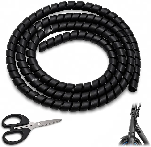 200cm Gaine Spirale Flexible Noir avec Ciseaux, Protection Câble Électrique en TPU pour Trottinette Xiaomi M365/Pro, Organisateur de Câbles pour Vélo, Moto et Bureau