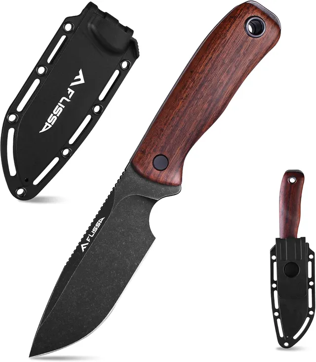 FLISSA Couteau à Lame Fixe 14C28N, Pleine Soie avec Manche en Bois