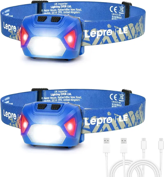 Lepro Lampe Frontale Rechargeable, 2000Lux Super Lumineux 6 Modes Bleu