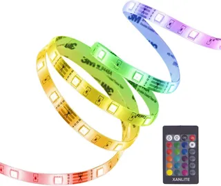 Xanlite, Ruban lumineux LED RVB 5M, extensible jusqu'à 10M, multicolore, flexible, idéal pour décoration intérieure, ambiance festive, compatible avec télécommandes