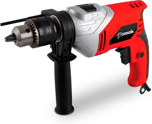 Casals Perceuse à percussion 500 W Vitesse variable 0-3000 tr/min Poignée ergonomique Ø perforé max acier (10 mm) Bois (24 mm), béton (13 mm) Mandrin design compact rouge
