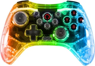Konix Manette sans fil Crystal Nintendo Switch, PC et PS4 - Autonomie 10 h - Bluetooth 5.0 EDR - Fonction vibration - Éclairage LED RVB