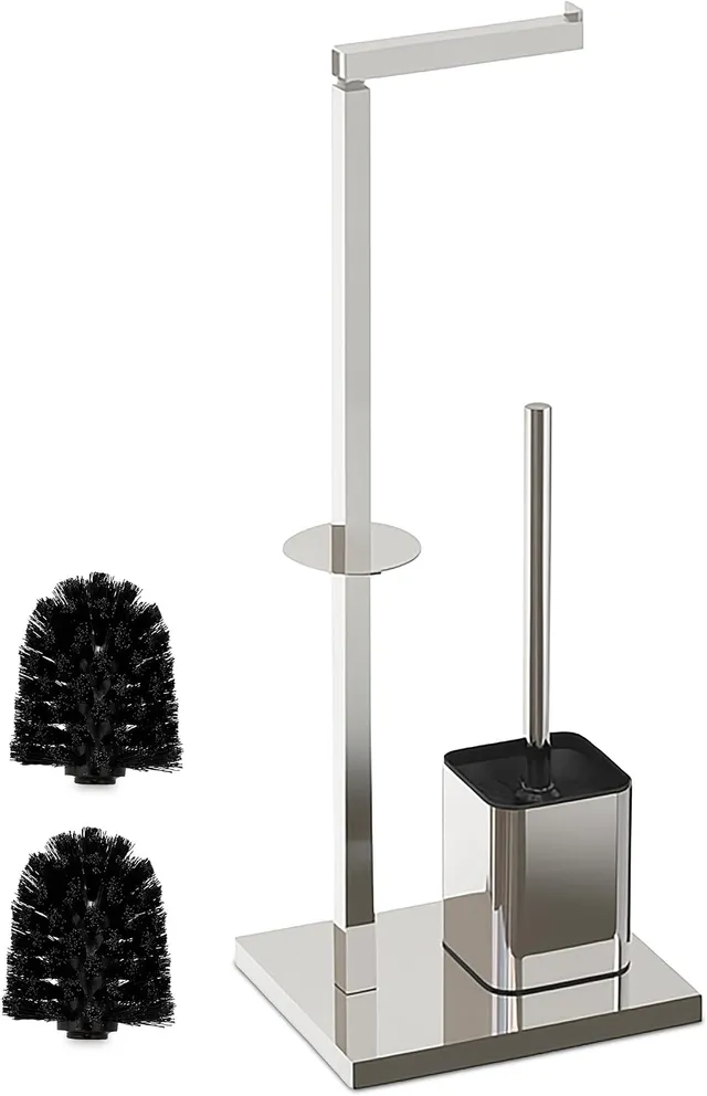 Relaxdays Serviteur WC, Non Fixe, Porte-Rouleau, Solide, H x L x P : 67,5 x 20 x 15,5 cm, pour la Salle de Bain, argenté