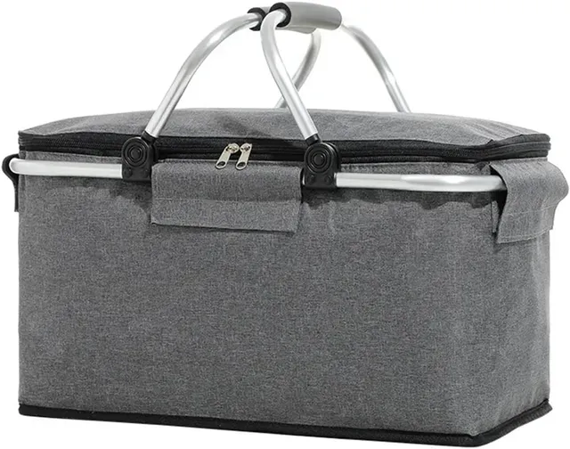 Panier Pique Nique Panier de Pique-Nique Pliable, Sac Camping, Rangement Isolant, Sacs Courses, paniers(Grey Large)