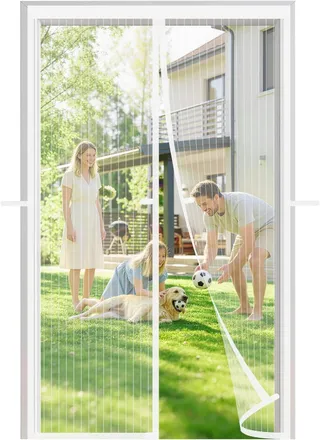 Moustiquaire Magnetique Porte Fenetre 110x200cm, 3ᵉ Génération Anti-vent, Installation Facile, Multi Tailles Disponibles, Blanc