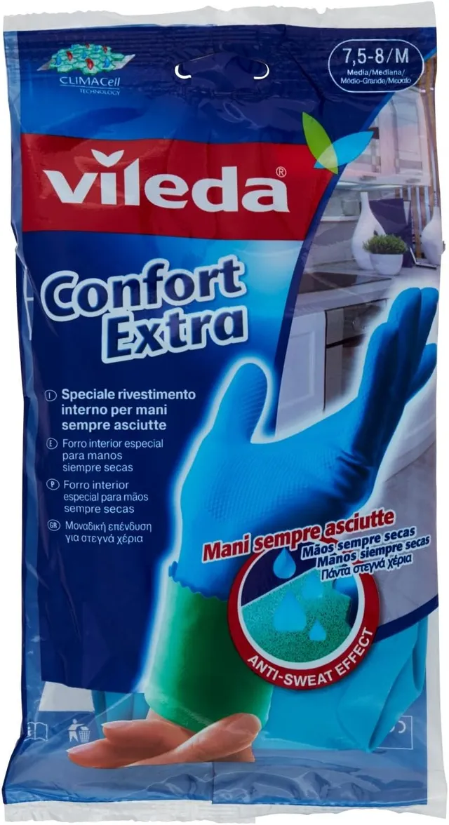 Vileda Comfort and Care Paire de gants en caoutchouc avec lotion camomille Taille M