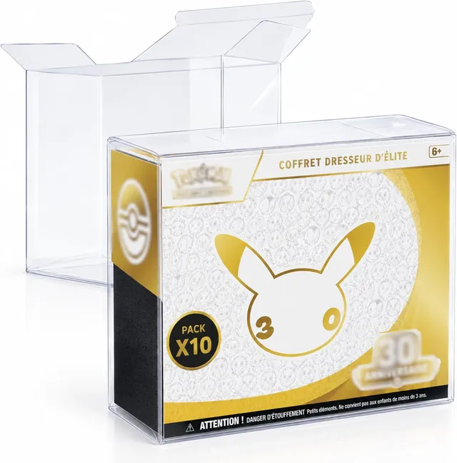 10 Protections ETB Pokémon Premium Transparentes PET, Compatible Elite Trainer Box, Célébration 30 Ans Pokémon, Coffret Dresseur d'Élite