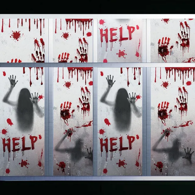 GWAWG Décorations d'Halloween, autocollants de fenêtre, zombies, 10 autocollants de fenêtre avec main sanglante et sanglante, autocollants d'Halloween, décorations effrayantes, pour fenêtres, portes