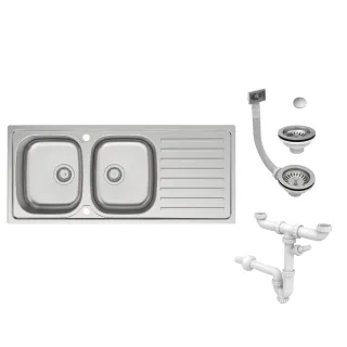 Evier en inox 2 bacs 50 x 116 cm vidage inclus Essential