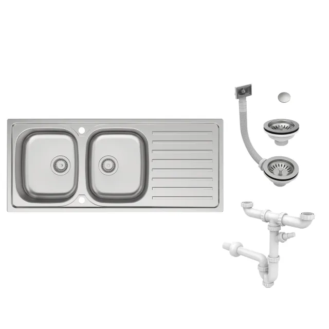 Evier en inox 2 bacs 50 x 116 cm vidage inclus Essential