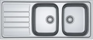 Evier en inox texturé 2 bacs 116 x 50 cm vidage inclus Loki 2