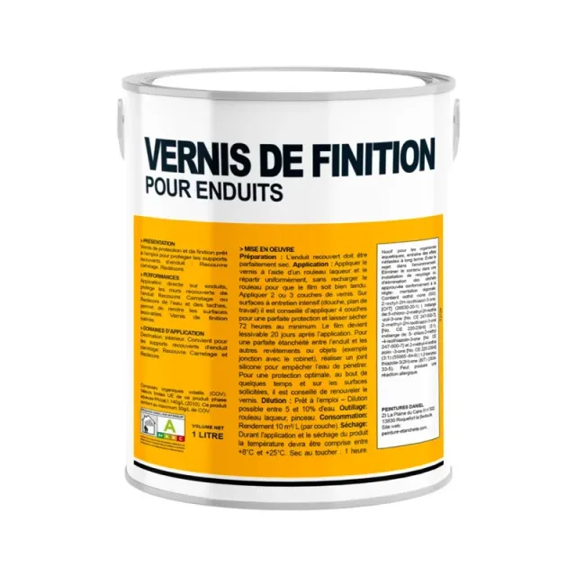 Vernis de finition pour enduit Recouvre Carrelage, protection contre les taches et les projections d'eau, finition satinée 1 litre-