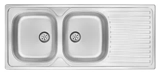 Évier de cuisine double cuve avec égouttoir 1165 x 500 mm en acier inoxydable Deante Techno ZEU_0210 - acier inoxydable brossé