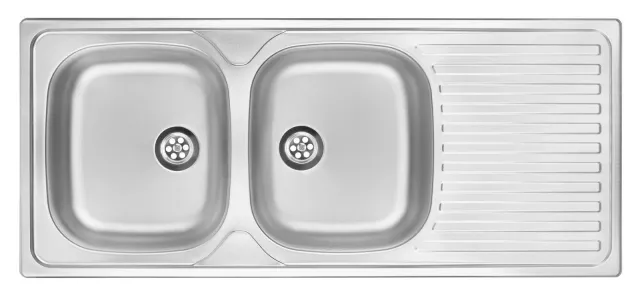 Évier de cuisine double cuve avec égouttoir 1165 x 500 mm en acier inoxydable Deante Techno ZEU_0210 - acier inoxydable brossé