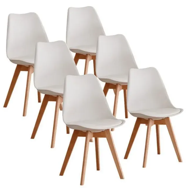 Chaises - DOWISDOLY - Lot de 6 - Chaises Scandinave - Pieds en bois - L 49 x P 42 x H 83 (blanc)