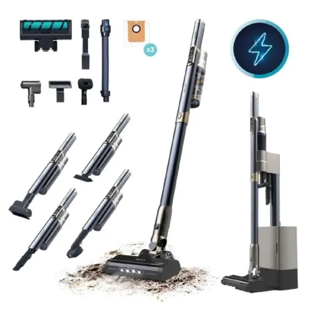 Cecotec Aspirateur balai léger sans fil avec base de vidage automatique Scoba 3000 Station. Moteur numérique brushless 210 W