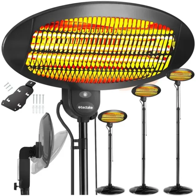 Chauffage extérieur - TECTAKE - Radiateur infrarouge SOLARIS MONOLITH 2000W réglable en hauteur avec 3 puissances - Noir