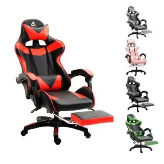Chaise Gaming Ergonomique Noir et Rouge, Support Lombaire, Repose-pieds, Oreilles de Chat, Coussin Tête, Inclinaison Réglable