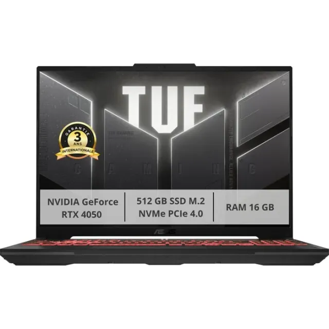 PC Portable Gamer ASUS TUF Gaming A16 TUF607 : Sans Windows - 16" WUXGA - RTX 4050 6Go - AMD Ryzen 7 170 - RAM 16Go - 512Go SSD