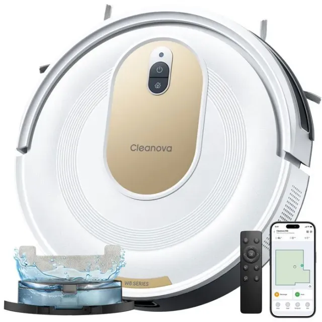 Vactidy Cleanova W8 -Aspirateur Robot Laveur 5000Pa -150Min Autonomie -Poils d’Animaux et Tapis -Anti-enroulement -Mince Silencieux