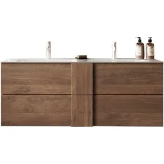 Meuble suspendu double vasque - 2 tiroirs - L120 x H53 x P47cm - Coloris chêne mercure - Style scandinave - JUNE