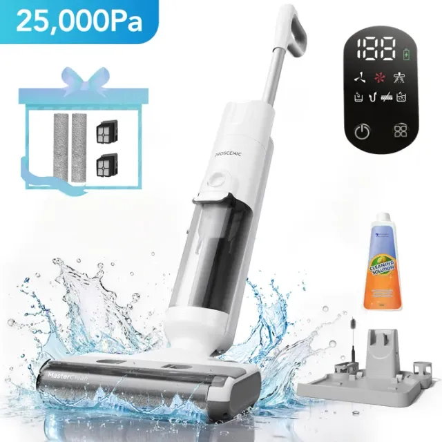 PROSCENIC F10 Ultra Aspirateur laveur sans fil -Sec/humide -Brosse à bord étroit - Réservoir 1.3L -Ecran LED - Auto-nettoyage-60min