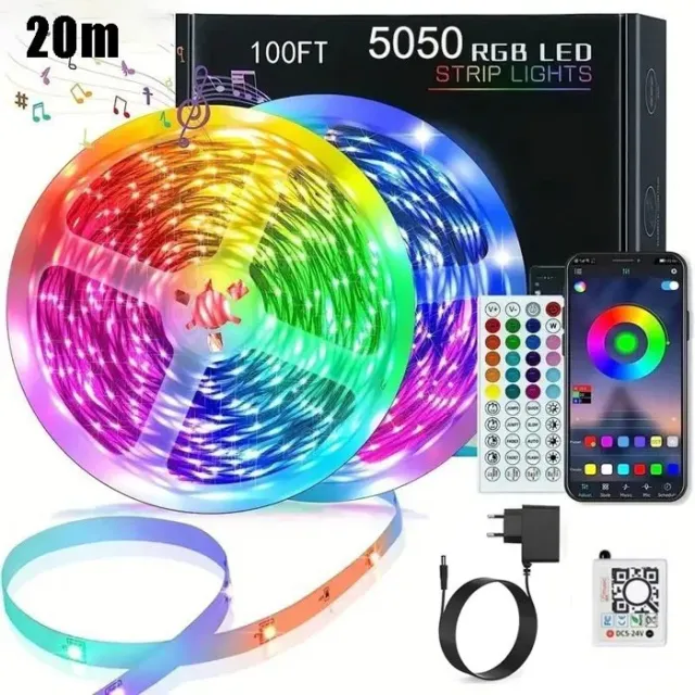 Ruban LED 20m Bande Led RGB Télécommande 44 Touches + Contrôlé par APP du Smartphone, Bandeau Led pour Decoration Chambre