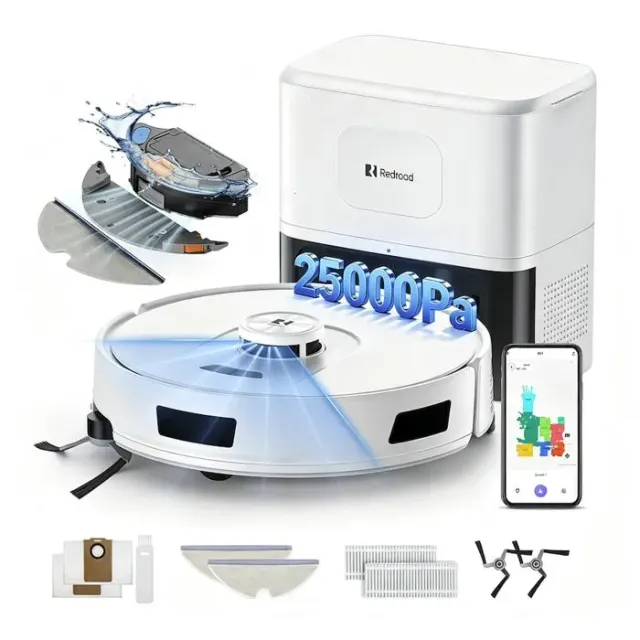 Aspirateur Robot Laveur 4-en-1,20000 Pa-2026 Redroad R11-200min Autonomie,Vidange Auto,avec Navigation LiDAR,Charge-Auto,avec App